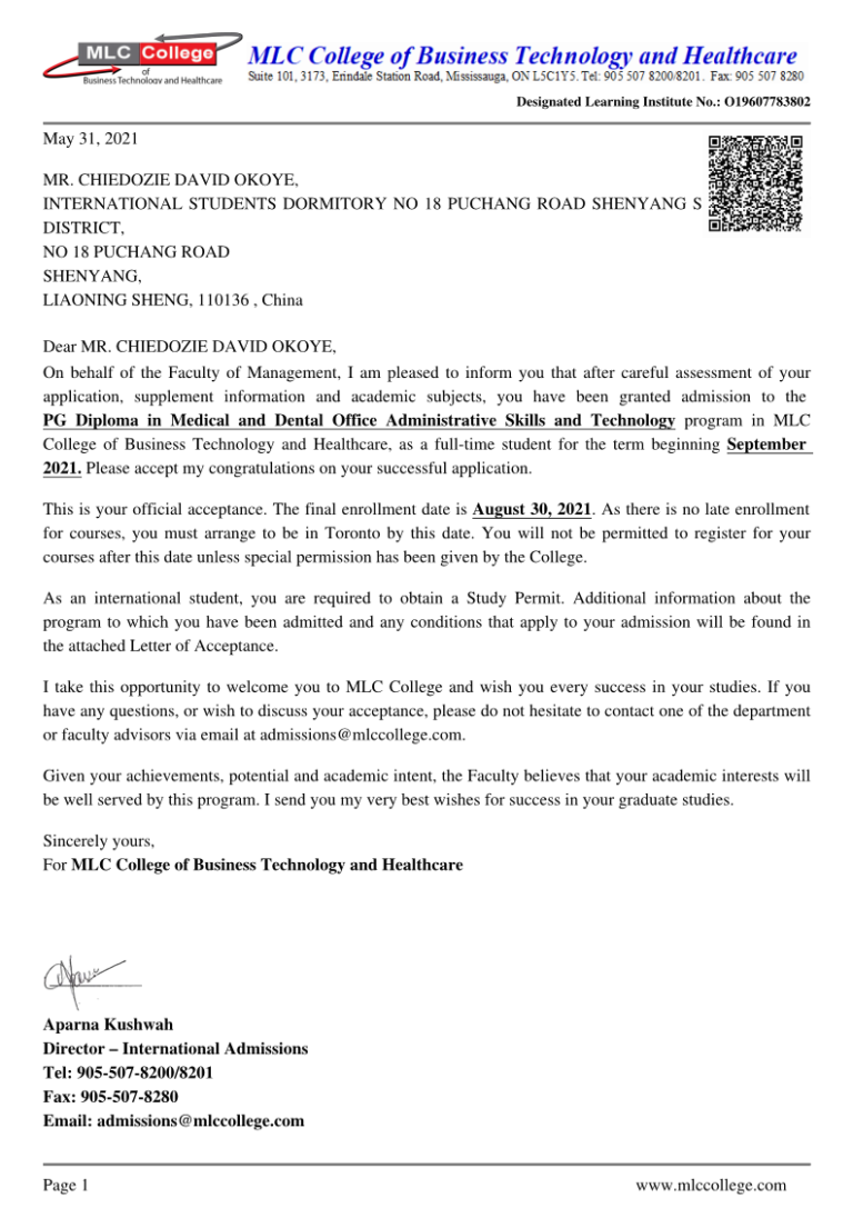 Admission Letter