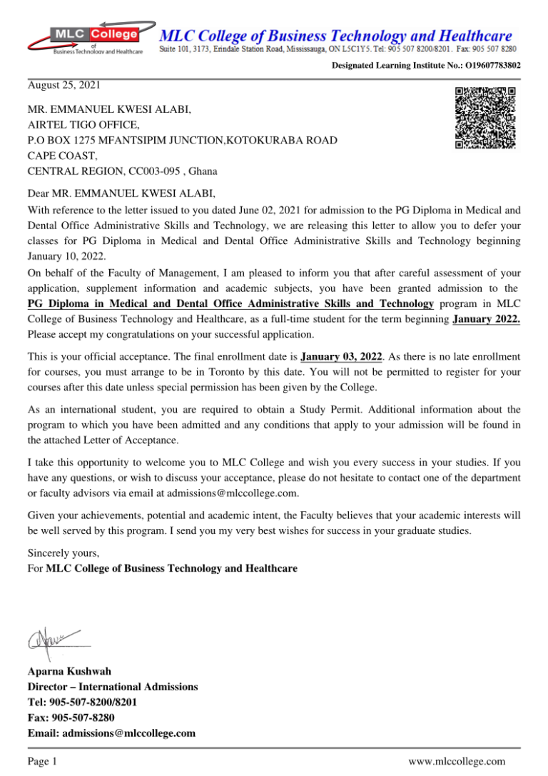 Admission Letter